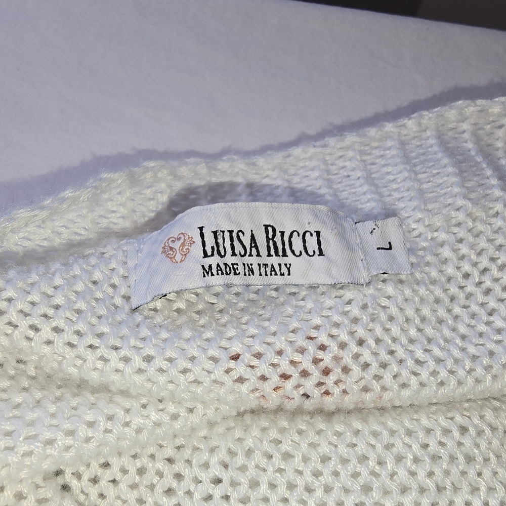 Luisa Ricci Italy Floral Knit Cold Shoulder Sweater Top Size L boutique Italian - Picture 3 of 12